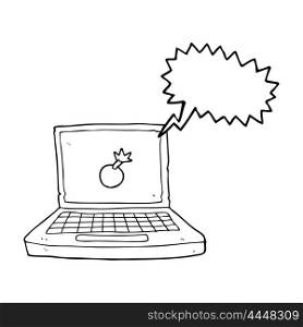 freehand drawn speech bubble cartoon laptop computer with bomb symbol