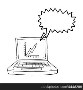 freehand drawn speech bubble cartoon laptop computer with business graph
