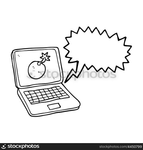 freehand drawn speech bubble cartoon laptop computer with error screen