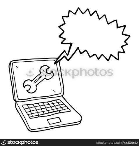 freehand drawn speech bubble cartoon laptop computer with fix screen