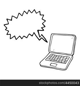 freehand drawn speech bubble cartoon laptop computer with heart symbol on screen