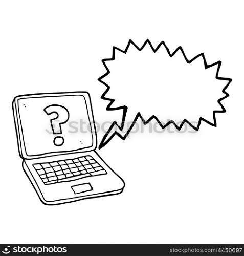 freehand drawn speech bubble cartoon laptop computer with question mark