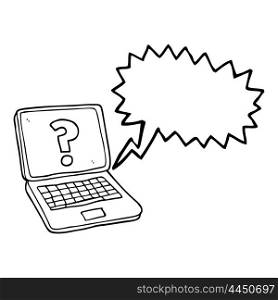 freehand drawn speech bubble cartoon laptop computer with question mark