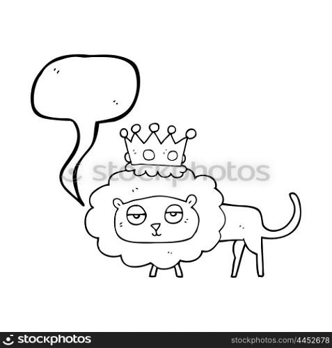 freehand drawn speech bubble cartoon lion with crown