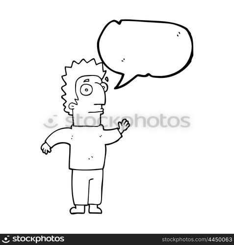 freehand drawn speech bubble cartoon man waving