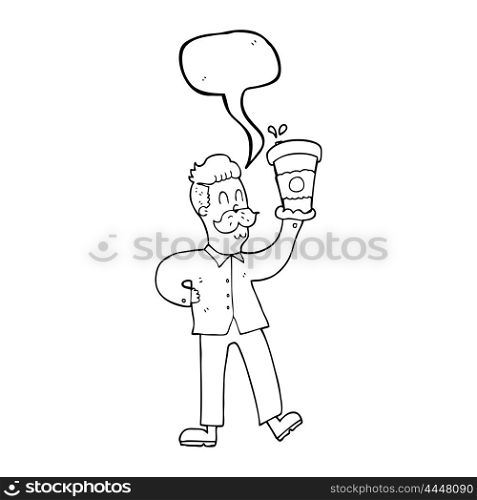 freehand drawn speech bubble cartoon man with coffee cups