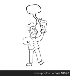 freehand drawn speech bubble cartoon man with coffee cups