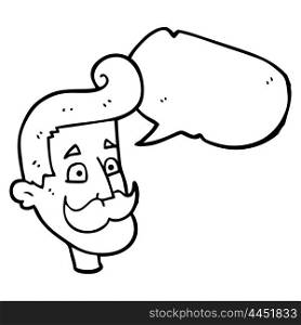 freehand drawn speech bubble cartoon man with mustache