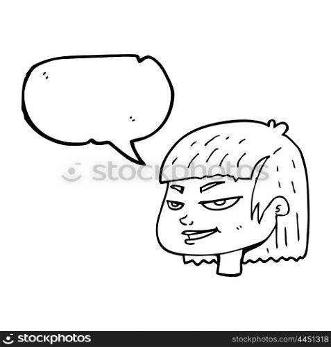 freehand drawn speech bubble cartoon mean looking girl