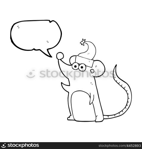 freehand drawn speech bubble cartoon mouse christmas hat