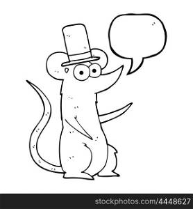 freehand drawn speech bubble cartoon mouse wearing top hat