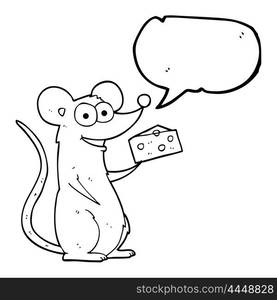 freehand drawn speech bubble cartoon mouse with cheese