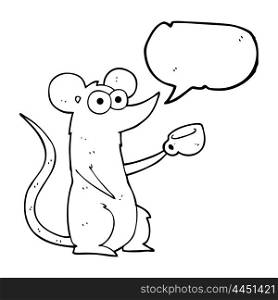 freehand drawn speech bubble cartoon mouse with coffee cup