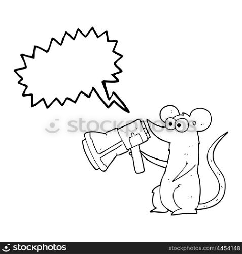freehand drawn speech bubble cartoon mouse with megaphone