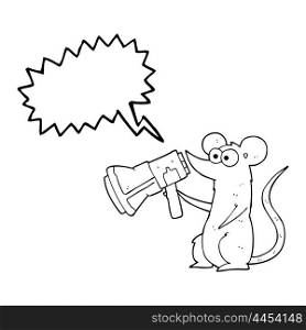 freehand drawn speech bubble cartoon mouse with megaphone