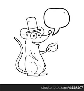 freehand drawn speech bubble cartoon mouse with teacup