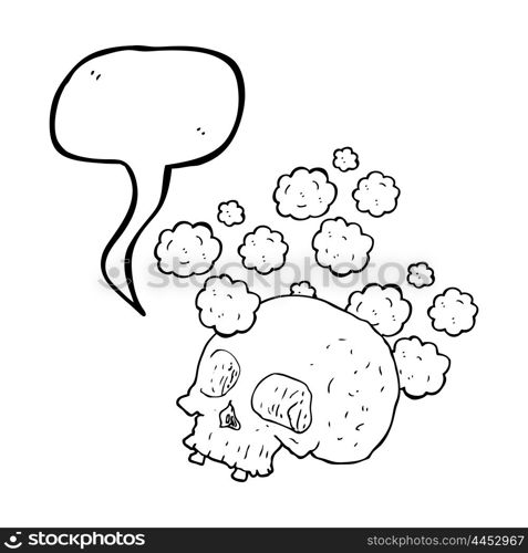 freehand drawn speech bubble cartoon old skull