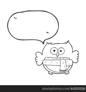 freehand drawn speech bubble cartoon owl wearing scarf