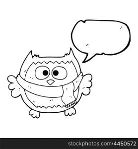 freehand drawn speech bubble cartoon owl wearing scarf