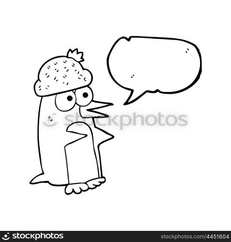 freehand drawn speech bubble cartoon penguin