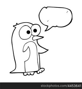 freehand drawn speech bubble cartoon penguin with big eyes