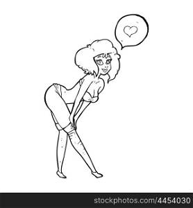 freehand drawn speech bubble cartoon pin up girl putting on stockings