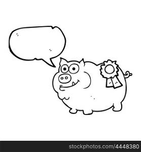 freehand drawn speech bubble cartoon prize winning pig