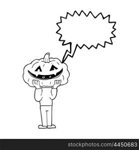 freehand drawn speech bubble cartoon pumpkin head halloween costume
