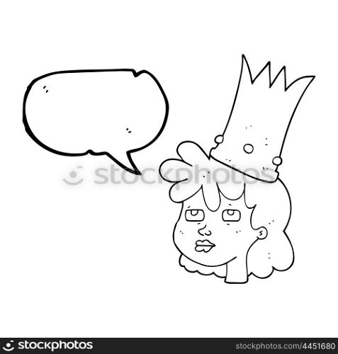 freehand drawn speech bubble cartoon queen with crown