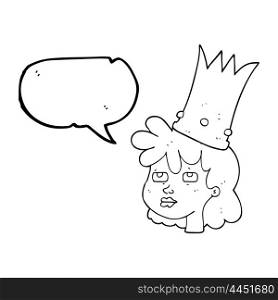 freehand drawn speech bubble cartoon queen with crown