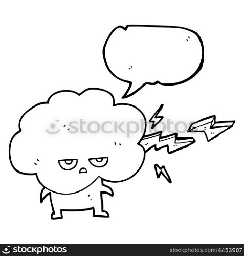 freehand drawn speech bubble cartoon raincloud character shooting lightning