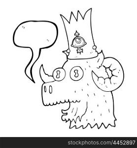 freehand drawn speech bubble cartoon ram head with magical crown