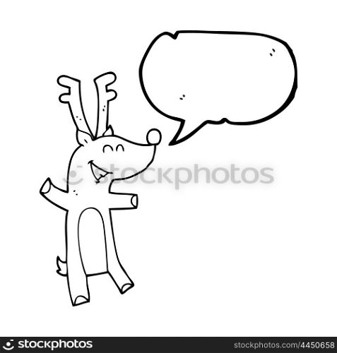 freehand drawn speech bubble cartoon reindeer