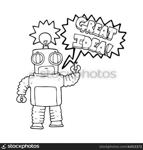 freehand drawn speech bubble cartoon robot with great idea