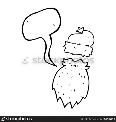 freehand drawn speech bubble cartoon santa hat and beard