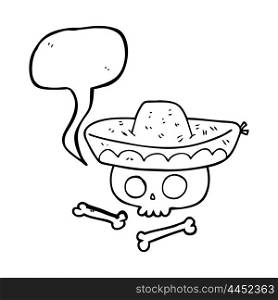 freehand drawn speech bubble cartoon skull in mexican hat
