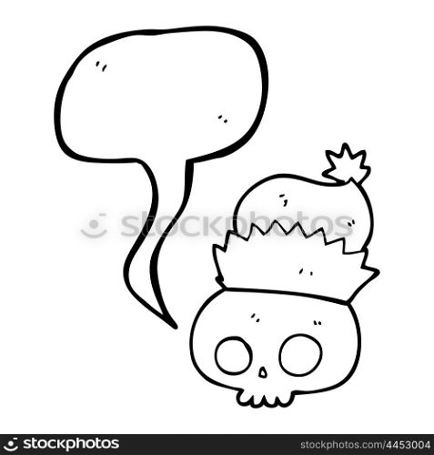 freehand drawn speech bubble cartoon skull wearing christmas hat