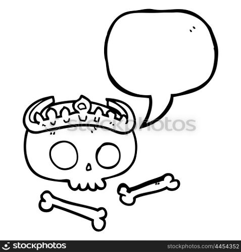 freehand drawn speech bubble cartoon skull wearing tiara