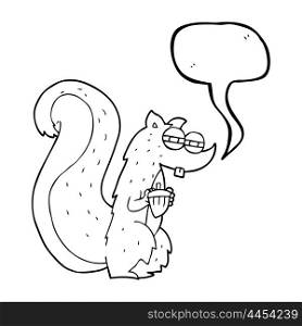 freehand drawn speech bubble cartoon squirrel with nut
