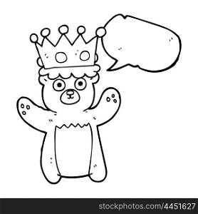 freehand drawn speech bubble cartoon teddy bear wearing crown