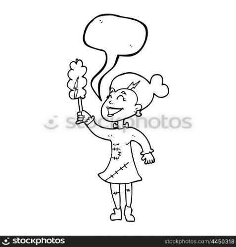 freehand drawn speech bubble cartoon undead monster lady cleaning