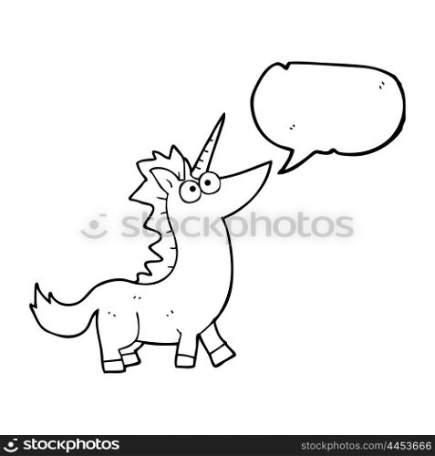 freehand drawn speech bubble cartoon unicorn