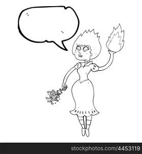 freehand drawn speech bubble cartoon vampire girl casting fireball