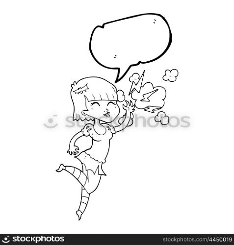 freehand drawn speech bubble cartoon vampire girl flying