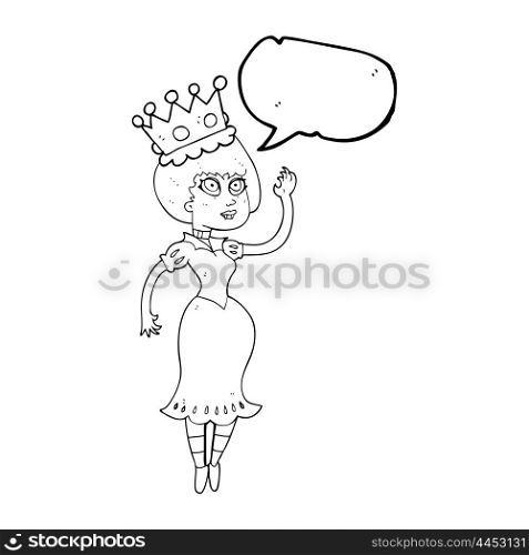 freehand drawn speech bubble cartoon vampire queen waving