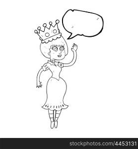 freehand drawn speech bubble cartoon vampire queen waving