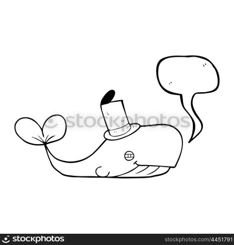 freehand drawn speech bubble cartoon whale wearing hat
