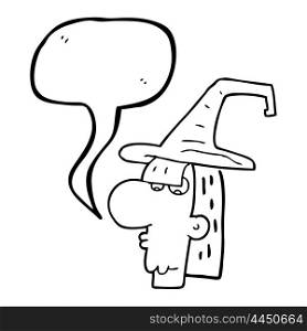 freehand drawn speech bubble cartoon witch head