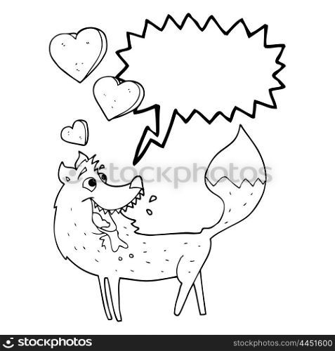 freehand drawn speech bubble cartoon wolf in love