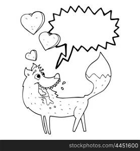 freehand drawn speech bubble cartoon wolf in love